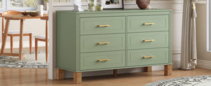 English Elm 6-drawer Double Dresser Solid Wood Legs Mid-century Modern Bedroom Storage Cabinet W1445S00010