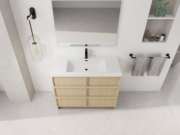 English Elm 42" Freestanding Bathroom Vanity Plywood Base Resin Sink Soft Close Doors Dune Oak W999S00510