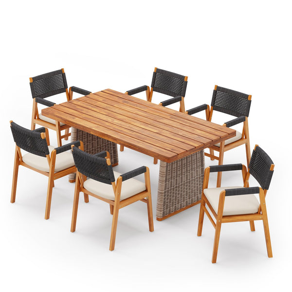 English Elm Christopher Knight Home® - Outdoor 7-Piece Acacia Wood Dining Set With Elegant Rattan Legs & Cushions For Stylish Gatherings N773OD00045B
