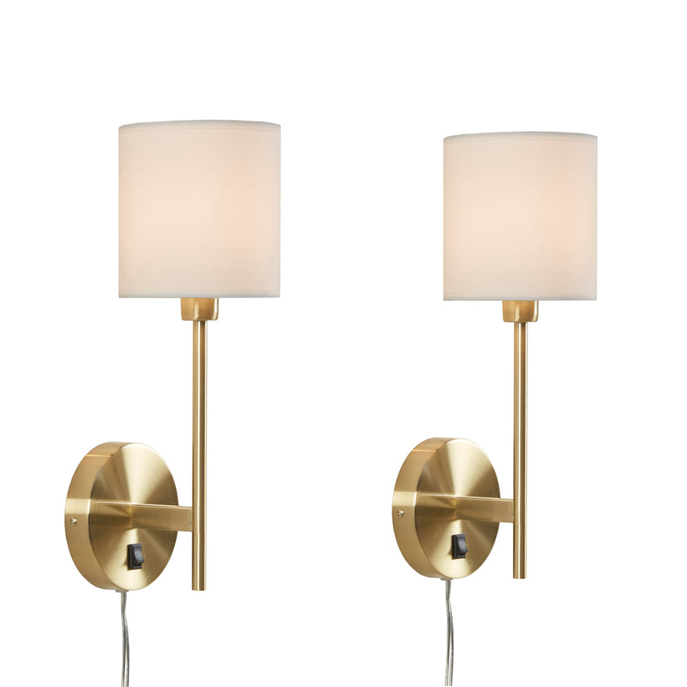 JLA Home 510 Design - Metal Brass Cylinder Wall Sconce Set of 2 — Plug-In Cream Shade Ambient Lighting for Living Rooms FB155-1173