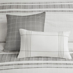 English Elm 5 Piece Cotton Jacquard Duvet Set - Elegant White/Grey Full/Queen, Hypoallergenic, Machine Washable B035129123