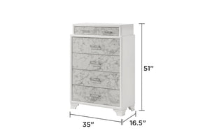 English Elm Soul Modern White Chest of Drawers with Marble Panels, 6 Spacious Drawers & Silver Handles for Bedroom Elegance and Durable Manufactured Wood Storage B009P309604