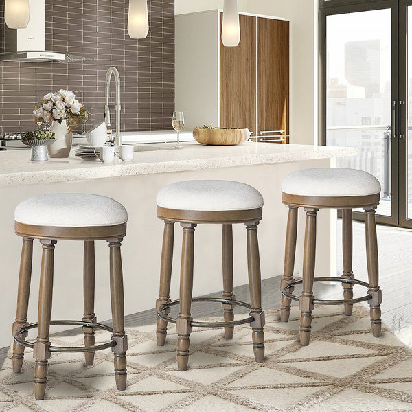 English Elm AGODY 26" Counter Height Swivel Bar Stools Set of 2 with Upholstered Seats and Sturdy Rubberwood Frame Light Oak W2170P208102
