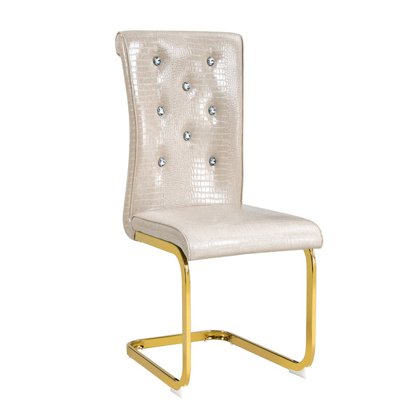 English Elm Set of 2 Glam Faux Alligator Pvc Dining Chairs with Crystal Buckle Bow Legs Beige W3875P371042