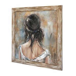 English Elm 39.4x39.4" Hand-painted Floral Canvas White Rose Art in Distressed Pine Frame W2078P481786