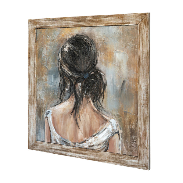 English Elm 39.4x39.4" Hand-painted Floral Canvas White Rose Art in Distressed Pine Frame W2078P481786