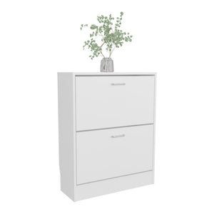English Elm Shoe Compact 2-Door White Engineered Wood Shoe Cabinet for Entryway or Bedroom — Durable Concealed Storage B097P369435