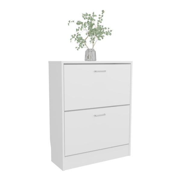 English Elm Shoe Compact 2-Door White Engineered Wood Shoe Cabinet for Entryway or Bedroom — Durable Concealed Storage B097P369435