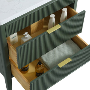 English Elm Fully Assembled 30'' Green Bathroom Vanity With Solid Wood & Engineered Marble Top - Elegant Storage Solution W1826P308974