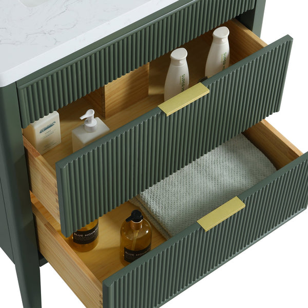English Elm Fully Assembled 30'' Green Bathroom Vanity With Solid Wood & Engineered Marble Top - Elegant Storage Solution W1826P308974