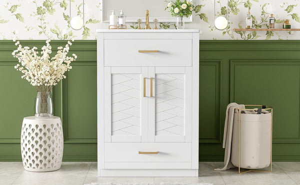 English Elm 24" Bathroom Vanity With Integrated Ceramic Sink, Sleek Storage Cabinet & Easy Assembly For Style N710P341037K