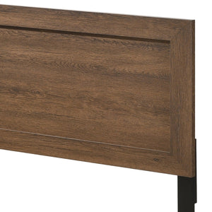 English Elm Miquell Queen Bed with Raised Molding Trim and Tapered Legs, Solid Frame, 660lb Capacity, Low Profile Oak 66 L x 28 W x 7 H B2726P255330