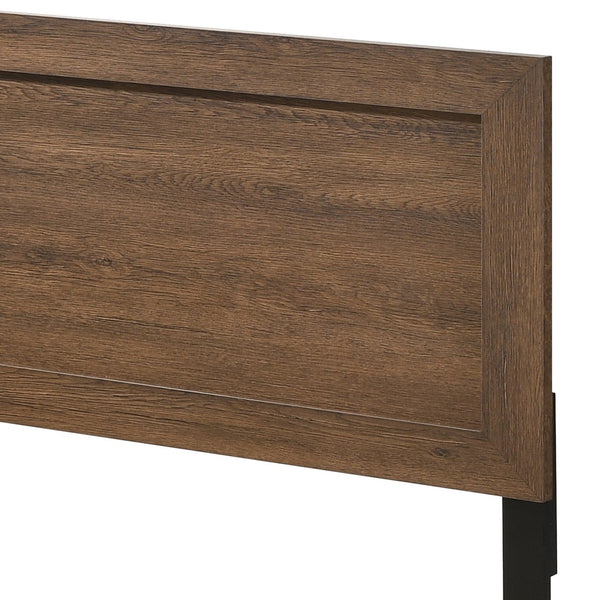 English Elm Miquell Queen Bed with Raised Molding Trim and Tapered Legs, Solid Frame, 660lb Capacity, Low Profile Oak 66 L x 28 W x 7 H B2726P255330