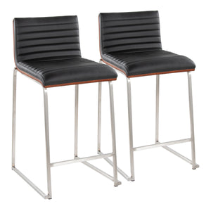 English Elm Mason Mara 26" Contemporary Counter Stools Set Of 2 - Stylish Black Faux Leather & Walnut Wood Design B202P222081
