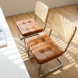 English Elm Dining Chairs Set of 4 Velvet Seat Woven Rattan Back Chrome Cantilever Frame Brown W2105S00006