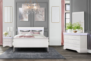 English Elm CHARLSTON Solid Wood Full Sleigh Bed with LED Headboard, Transitional Panel Design, Durable Finish White King B201S00007