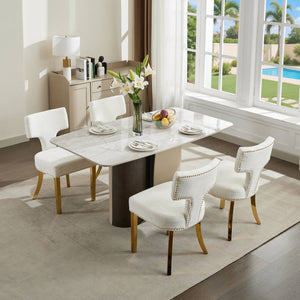 English Elm Mid Century Modern Dining Chairs with Copper Nail Trim, Plush High-Density Foam Seats, Brushed Steel Legs Beige W1143P314902