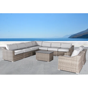 English Elm 8-Person Outdoor Seating Group 10-Piece Modular Patio Set with Weather-Resistant Wicker & Cushions B120S00053