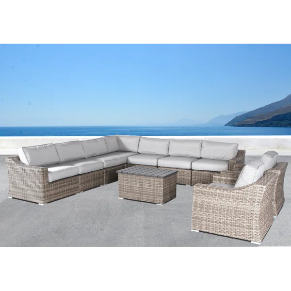 English Elm 8-Person Outdoor Seating Group 10-Piece Modular Patio Set with Weather-Resistant Wicker & Cushions B120S00053