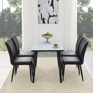 English Elm Table and Chair Set Modern Marble Glass Top with Black Metal Legs Pu Dining Chairs W1151S04659