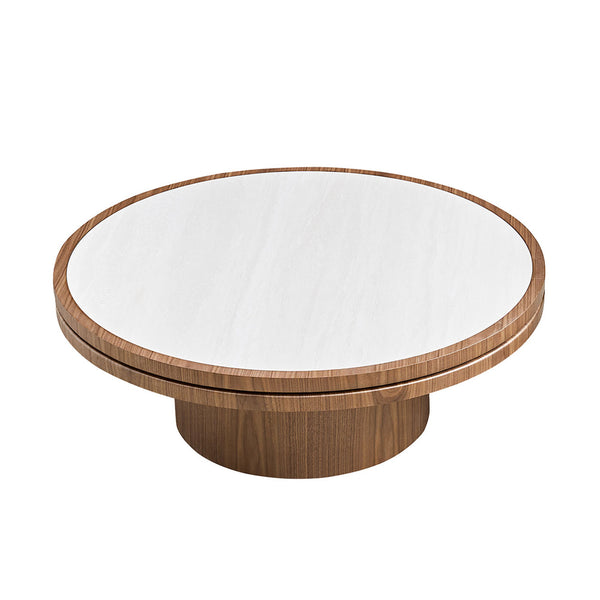 English Elm 35.43 Inch Round Sintered Stone Coffee Table with Mdf Pedestal Base for Modern Living W876S00343
