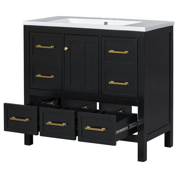 English Elm 72'' Elegant Bathroom Vanity Set With Resin Sink, Solid Wood Frame, Ample Storage & Soft-Close Doors N710SS00012B