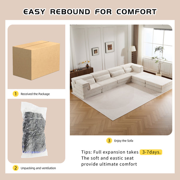 English Elm Compression Modular Floor Sofa Bed - Cozy, Versatile Lounge With Memory Foam & No Assembly Needed! W3723S00039