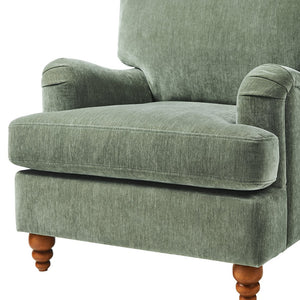 English Elm Candor Overstuffed Accent Chair with English Roll Arms and Walnut Turned Legs Sage B050P466461