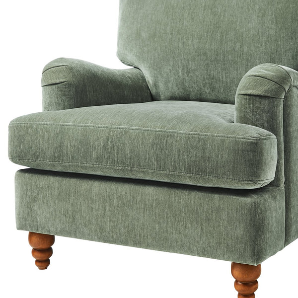 English Elm Candor Overstuffed Accent Chair with English Roll Arms and Walnut Turned Legs Sage B050P466461