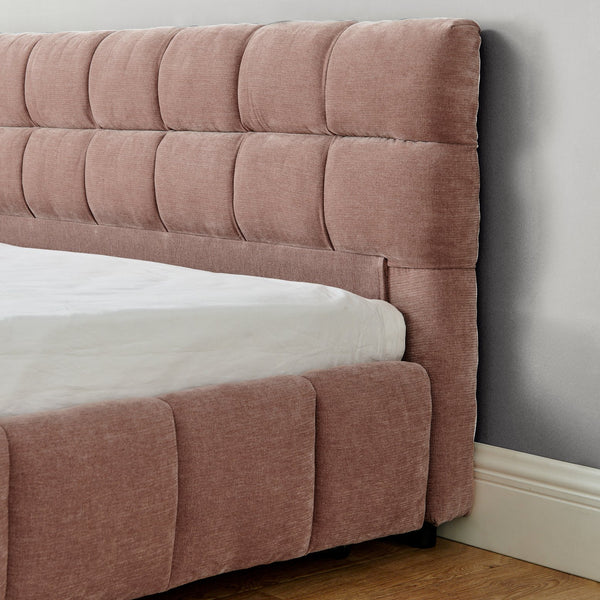 English Elm California King Upholstered Bed Frame - Soft Pink Chenille, Padded Headboard & Hidden Storage Drawers W487P311313