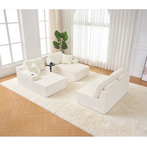 English Elm U-shaped Corduroy Cloud Sectional Sofa with Pocket Springs and Modular Living Room Seating Beige W3366S00004