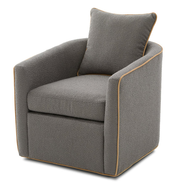 English Elm Swivel Barrel Accent Chair Boucle Upholstered with 360 Base for Living Room Corners Light Grey N763P376127E