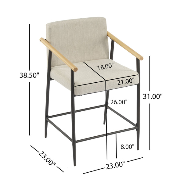 English Elm Christopher Knight Home® - Counter Stool Mid-Century Modern Set of 2 with Metal Frame, Soft Cushions & Solid Wood Armrests Beige,Espresso N771P247153M
