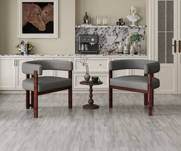 English Elm Modern Chenille Barrel Dining Chair with Padded Foam Seat, Sturdy Metal Legs, 300lb Capacity, Versatile Accent Gray W395P233456