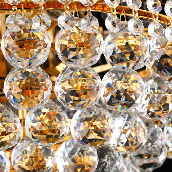 English Elm 18-Inch Gold Crystal Chandelier 9-Light French Empire 3-Tier Elegance with 9 LED Bulbs 3000K Warm W2869P411734