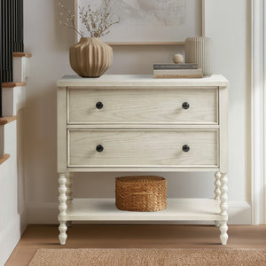 JLA Home Madison Park Signature - 2 Drawer Accent Chest with Solid Wood Frame, Turned Legs, Antique White Finish & Deep Storage Antique Cream MPS130-0299