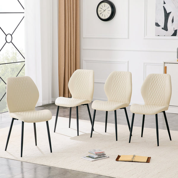 English Elm 4-piece Diamond Quilted Upholstered Dining Chair Set with Sleek Black Metal Legs White+Black W1151P458006