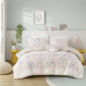 English Elm 3 Pcs Twin Floral Reversible Comforter Set In Purple - Cozy Cotton Bedding With Throw Pillow Included B035P319908