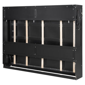 English Elm Queen-size Murphy Wall Bed with Led Ambient Lighting Usb Outlet and Graphic Panel Black LP000357AAB