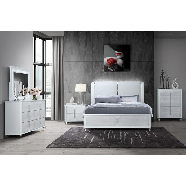 English Elm BRENDA Padded Headboard King Bed with LED Accent Lighting, Acrylic Legs, Silver Trim, Low Profile Grey 88.5 L x 10.08 W x 3.15 H B201S00206