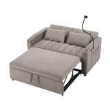 English Elm 55.9" Convertible Sofa Bed Loveseat Sofa With Three Usb Ports, Two Side Pockets, Two Cup Holders and 360°Swivel Phone Holder For Living Room, Light Grey