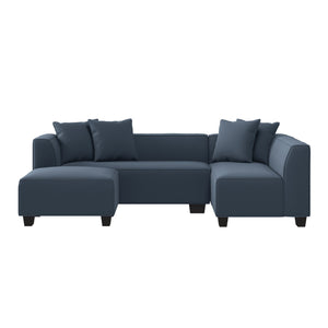 English Elm Marston Corduroy L-shape Sectional Sofa Deep Seating Six Seat Modern Living Room Navy Blue B127S00003