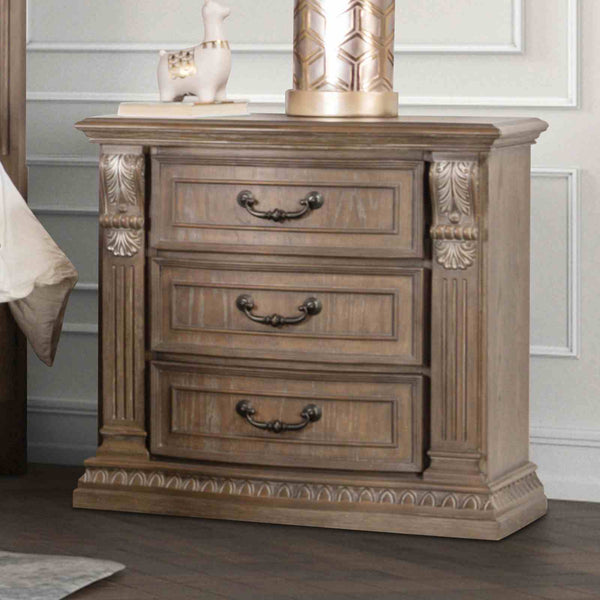 English Elm Luxurious Weathered Oak Nightstand 31"W x 18"D x 30"H Vintage Curved Moldings Rustic Bedroom Charm B2741P406855