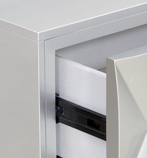 English Elm Anson Champagne & Silver Console Cabinet with 3 Felt-Lined Drawers, 3D Diamond Front & Gold Legs B2726P272311