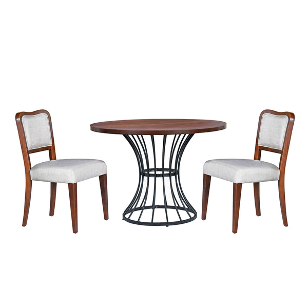English Elm 42" Round Oak Veneer Pedestal Dining Set with Linen Chairs for Compact Spaces N842PS125127D