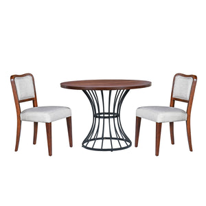 English Elm 42" Round Oak Veneer Pedestal Table Set with Beige Linen Chairs for Cozy Nooks N842S000127D