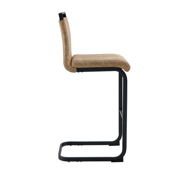 English Elm 42.5 Modern Brown Tech Fabric Bar Stool Set of 2 with Black Metal Legs, Non-Slip Feet, 42.5" W1151P230596