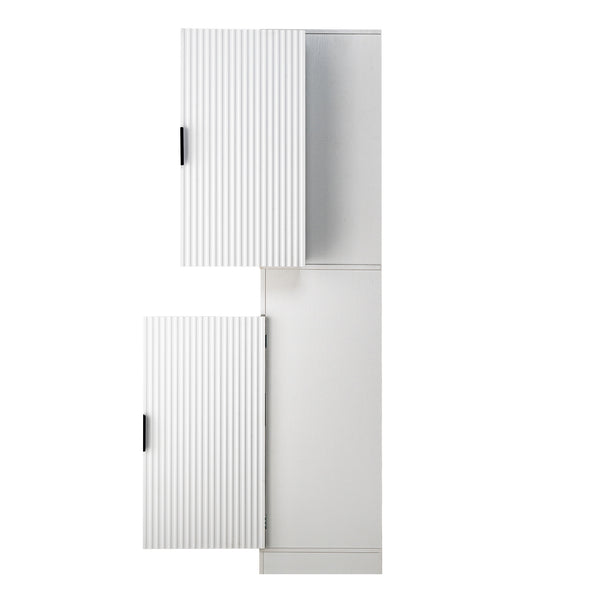 English Elm 72" Fluted Kitchen Pantry Cabinet with Anti-Tilt Stabilizers, Triple-Fold Hinges, Spice Door Racks and Deep Storage White W2917P294978