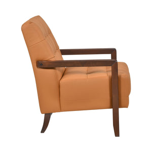 English Elm Modern Tufted Leather Accent Chair with Walnut Wood Frame, Upholstered Seat, Compact Stylish Design Orange 28 L x 21 W x 25.75 H B011P271928