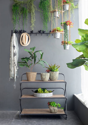 English Elm 34.3x16.9x32.7" Three Tier Fir Wood Iron Shelf Industrial Storage and Planter Stand W2078P499748